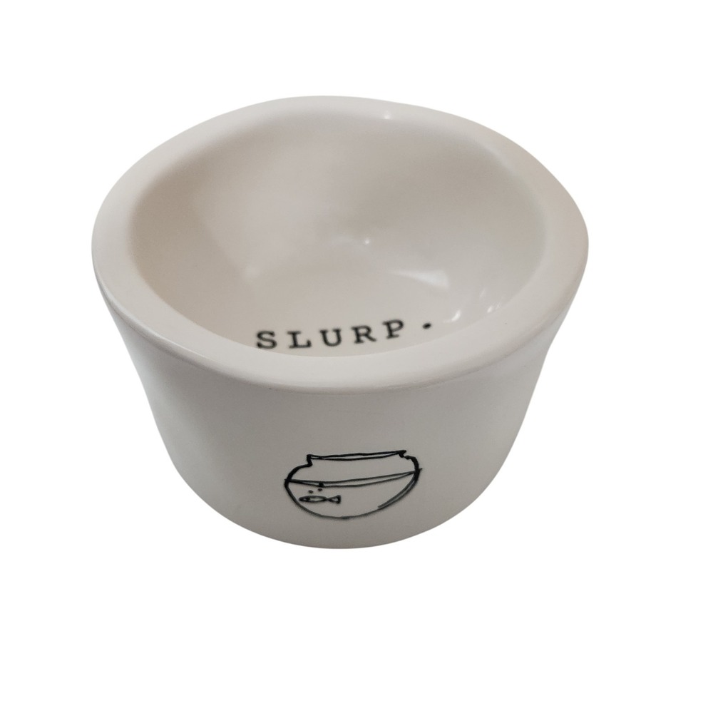 Rae Dunn by Magenta Kitty Cat Fish‎ Bowl Slurp Curved Water Bowl Rare Farmhouse